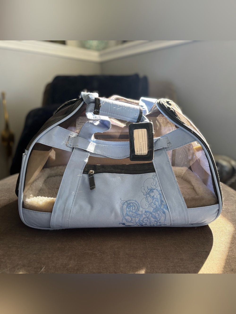 Light blue small pet carrier
